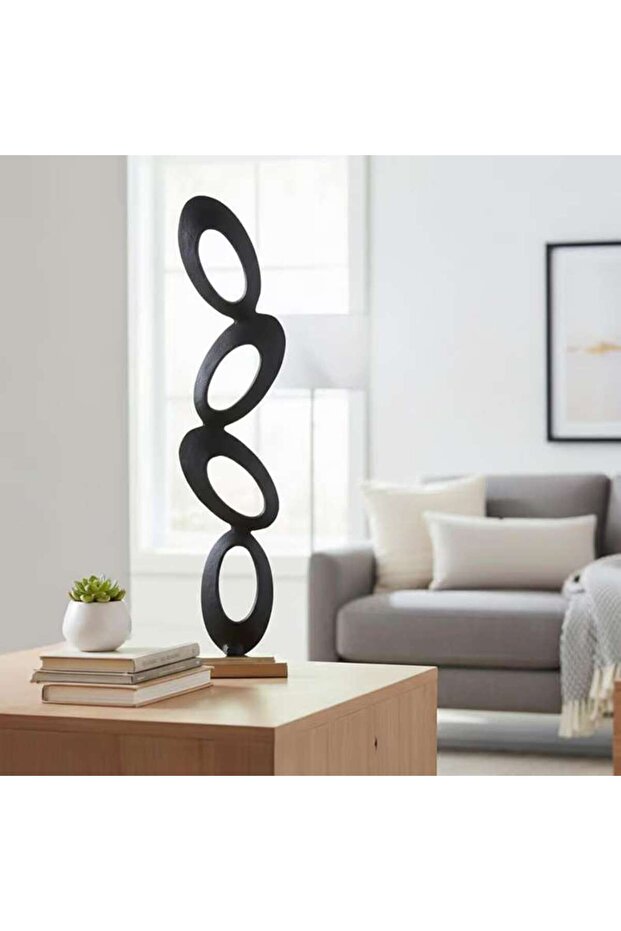 Osha Metal Circle Stacked Sculpture 20x10x68cm - Black