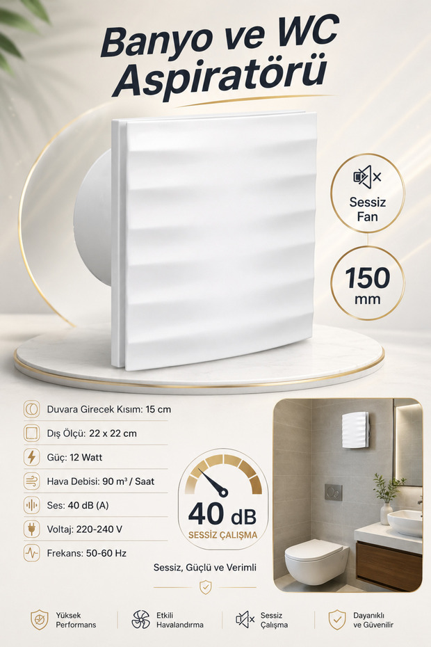 Bathroom Wc Extractor Fan Super Quiet 12 W Covered Flat 150 mm Wall Mounted Toilet Air Ventilation