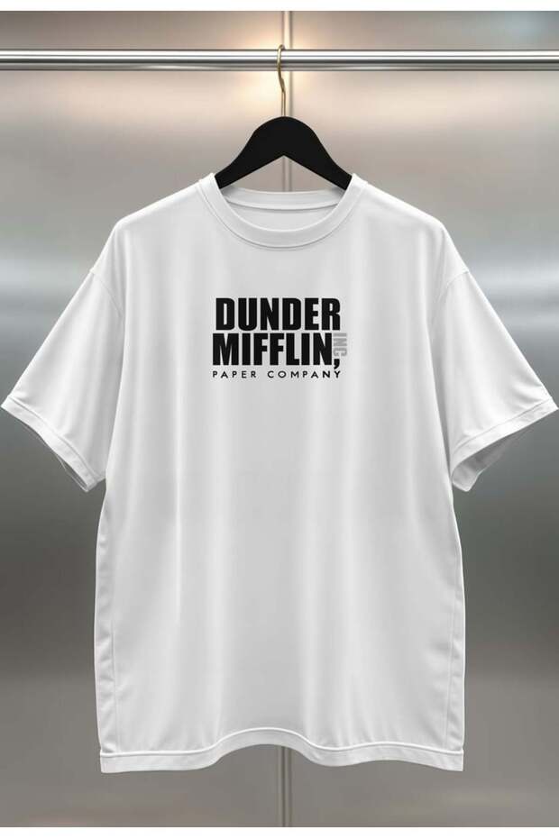 The Office Dunder Mifflin Oversize Digital Printed White T-Shirt