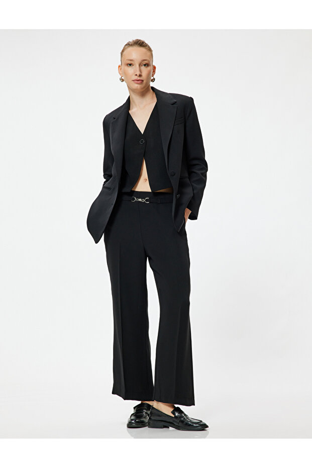 Culotte Fabric Trousers with Metal Accessory Detail and Pockets