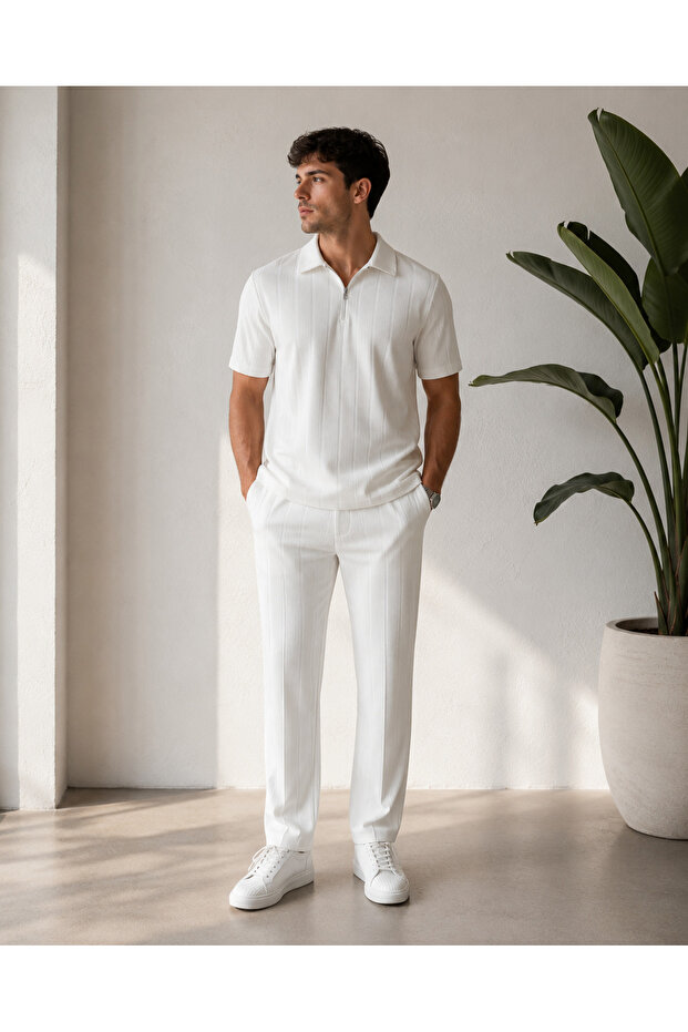 Men's Ottoman Zippered Summer Top and Bottom Set