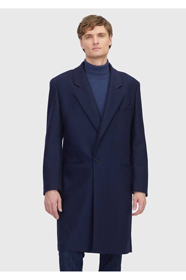 Lacivert Regular Fit Kelebek Yaka Casual Örme Palto - 1