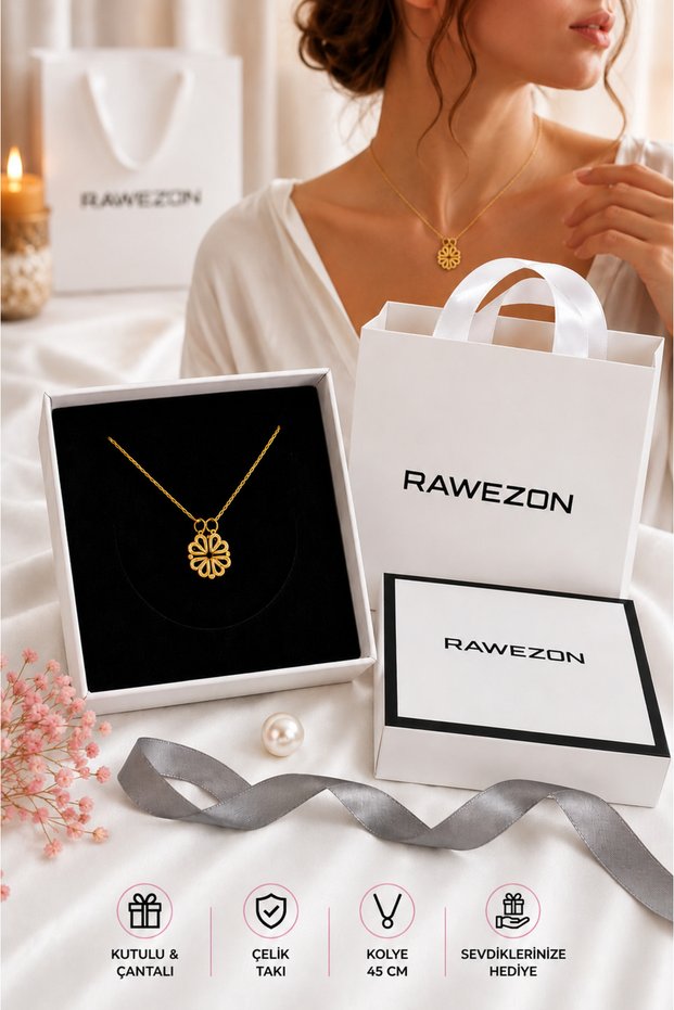 Gold Color Magnetic Openable Clover Necklace with Box and Bag - Gift for Lover Birthday Gift for Friend