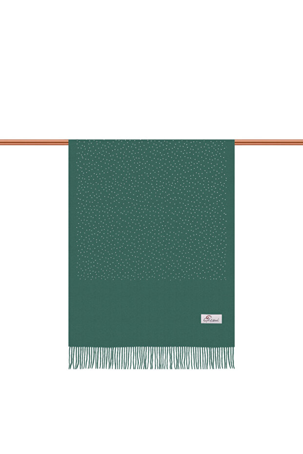 Green Solid Color Stoned Winter Shawl - 2