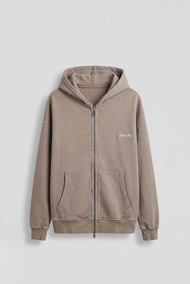 Men's Relax Fit Washable Hooded Sweatshirt Dark Beige