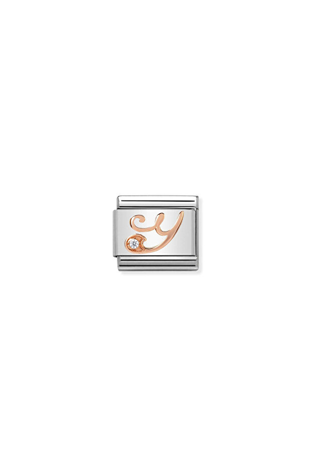 Composable Classic Letters Steel Zircon And 9k Rose Gold Y