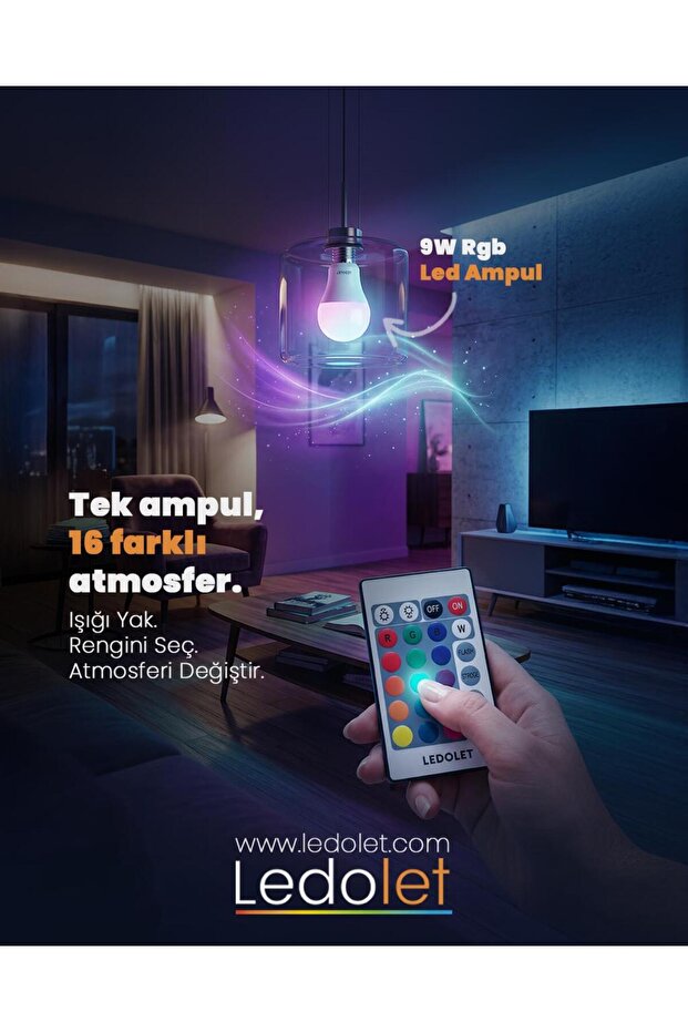 لمبة LED 9 واط RGB متغيرة اللون مع جهاز تحكم عن بعد