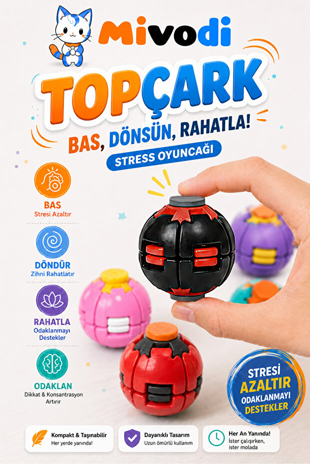 Topçark — Dance, Turn, Relax! Stress Toy (Black) - Spinner Ball