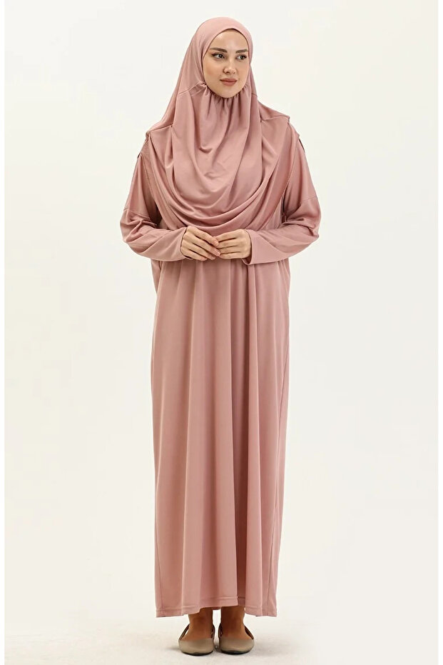 Large size practical prayer dress with bag 1975-10 dusty rose
