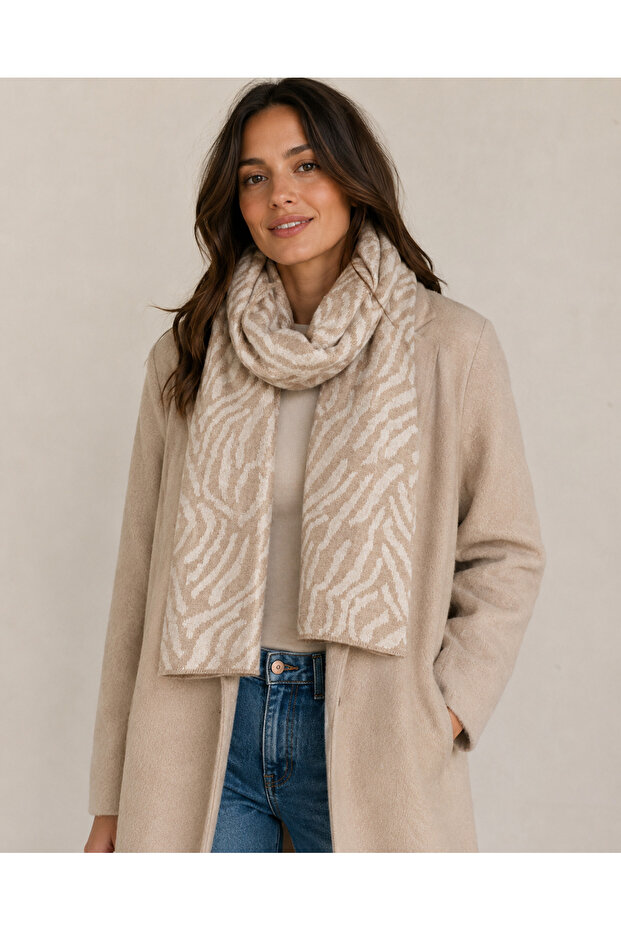 Zebra Patterned Knitwear Scarf - 1
