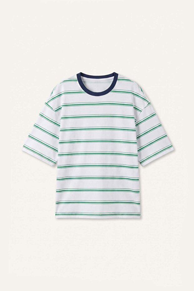 100% Cotton Boxy Fit Crew Neck Short Sleeve Green T-Shirt G6252Ax26Sm
