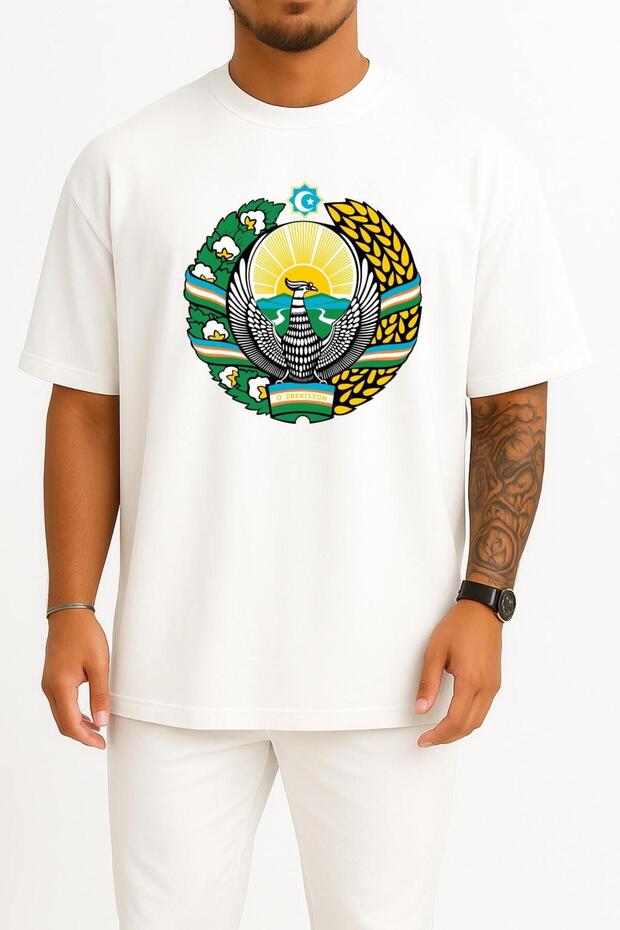 Oversize Tashkent Emblem of Uzbekistan Coat of Arms Chest Design Unisex T-Shirt