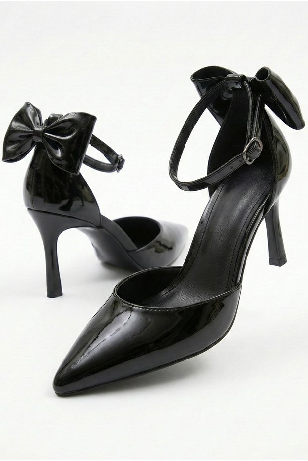 Women's Bow 🎀 Evening Dress Patent Leather Heeled 7cm Stylish Shoes