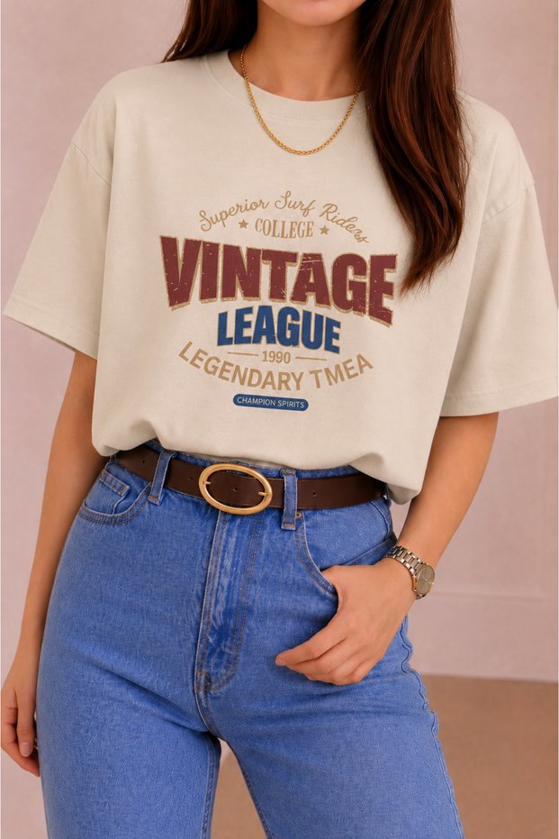 Beige Vintage1 Printed Oversize Tshirt