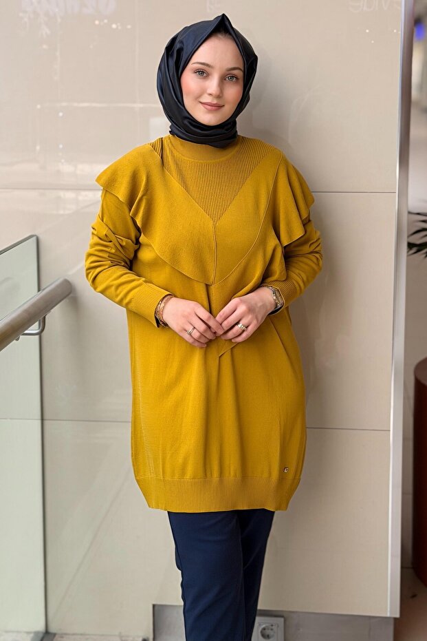 High Collar Asymmetrical Mercerized Tunic