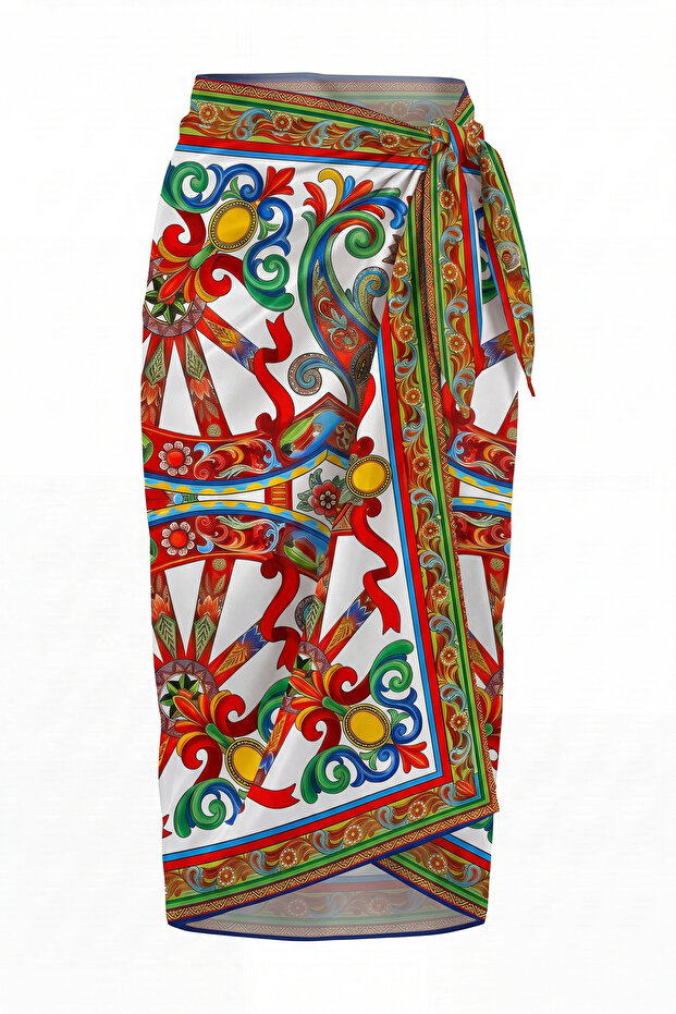 Royal Mosaic Patterned Beach Pareo - Shiny Fabric That Doesn'T Show through - 75X155 cm