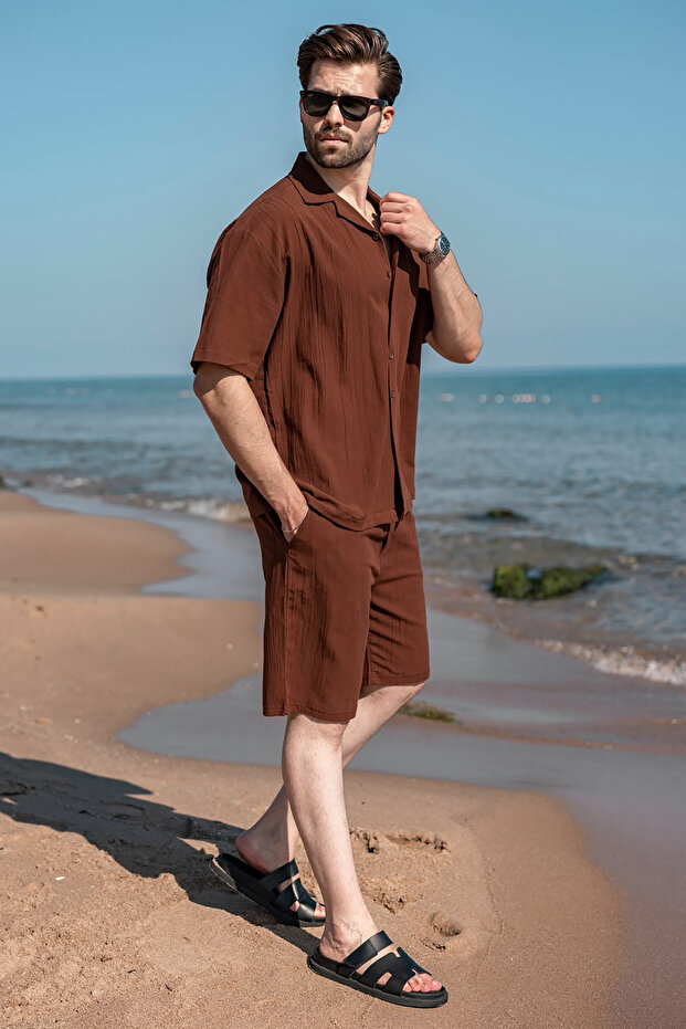 Bitter Brown Basic Men's Shorts Set 6729