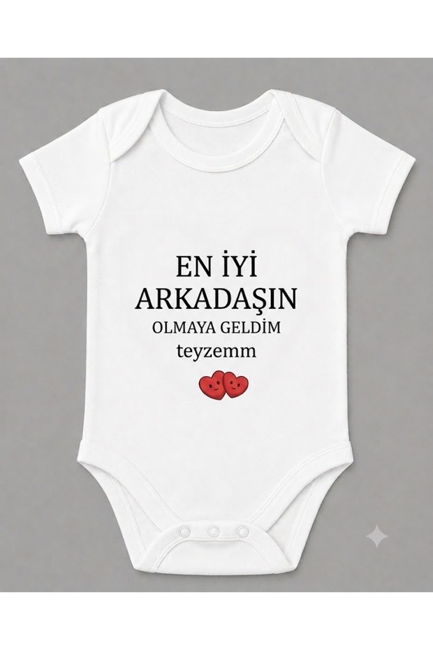 Organic 100% Cotton I'M Here to Be Your Best Friend Auntie Printed Snap-On Baby Bodysuit Badi Zıbın 5697