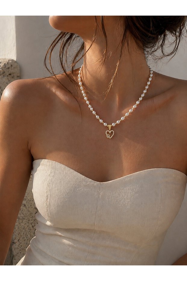 Women's Pearl Stone Elegant Stylish Water Resistant Steel Necklace