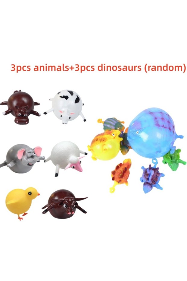 6PCS AB 3/6 PCS Children's Fun Dinosaur Ranch Animal Inflatable Balloon Squeezing Soft Ball Balloon
