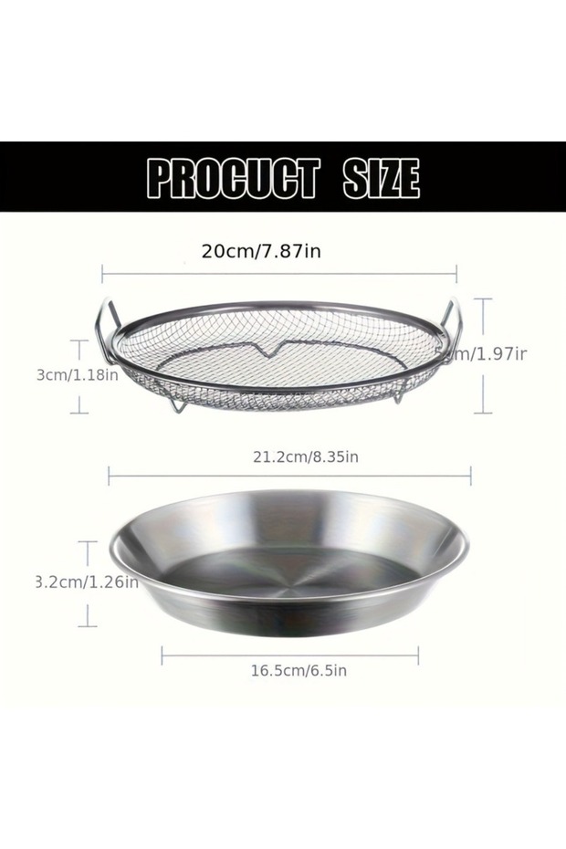 2PCS Heavy Duty Stainless Steel Frying Rack with Tray, Foldable Metal Mesh Basket for Oil Draining,