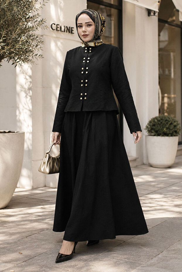 Gold Snap Fastener Skirt Set Tsd260156 Black