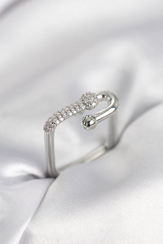 Silver Color Zircon Stone Tiffany Model Square Women's Ring
