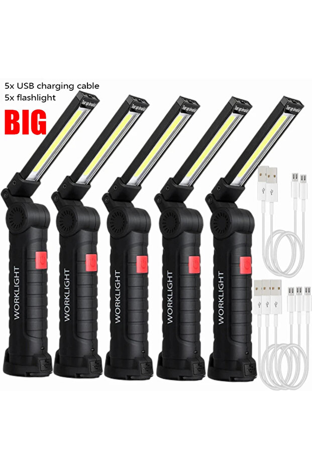 مصباح يدوي LED COB محمول جديد كبير W52 5 قطع مع منفذ USB قابل لإعادة الشحن ومصباح عمل مغناطيسي معلق على شكل حرف L