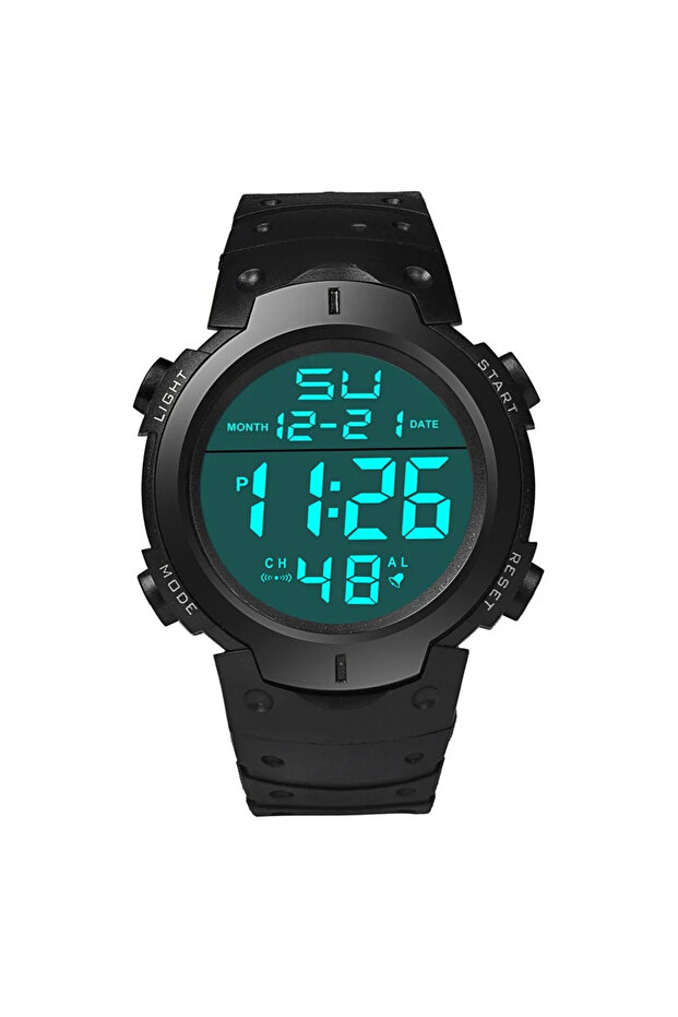 black Men's Sport LED Digital Watch Multi-Functional Rubber Fitness Athlete Timekeeping Electronic C