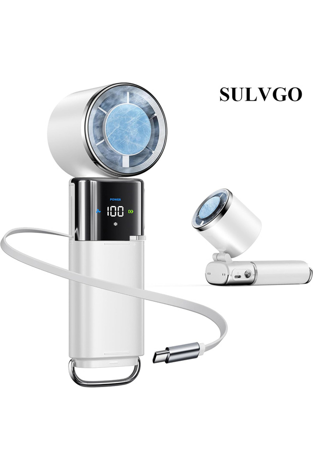 white-9000mAh Commute/Home Office Instant Chill 3-in-1 Fan, 6000mAh Battery, 120° Rotation, Stepless