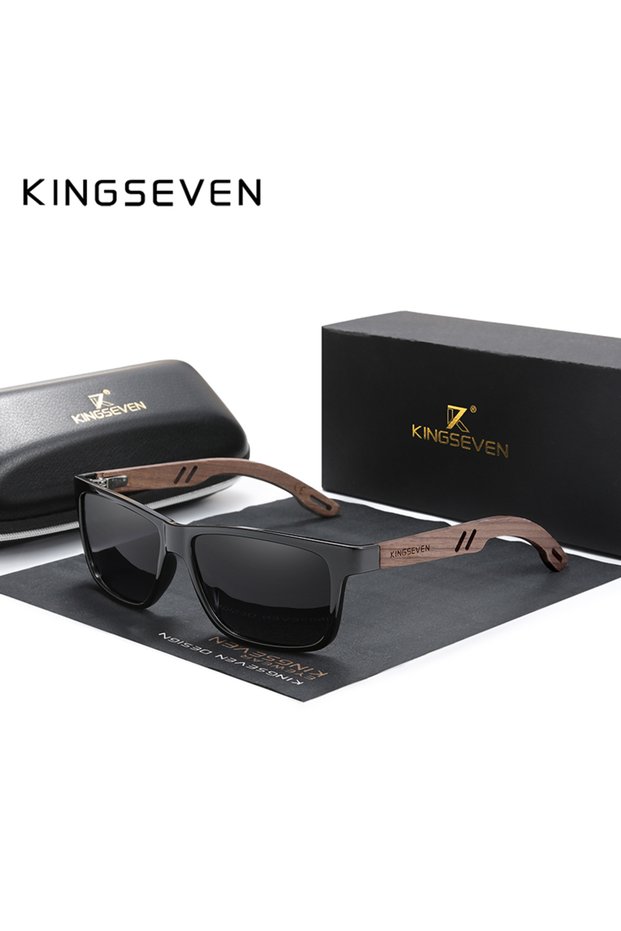 Orignal black gray KINGSEVEN 100% Polarized Vintage Men Wooden Sunglasses Wood UV400 Protection Fash