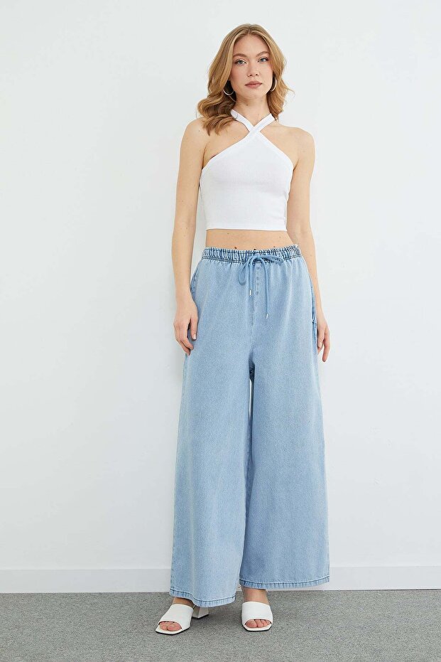 Beli Lace-Up Stoned Wide Leg Jeans
