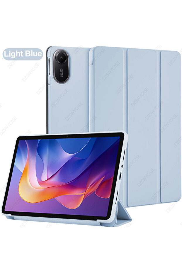 جراب سيليكون أزرق فاتح لجهاز Redmi Pad 2 2025 مقاس 11 بوصة، جراب واقٍ خفيف الوزن مع حامل