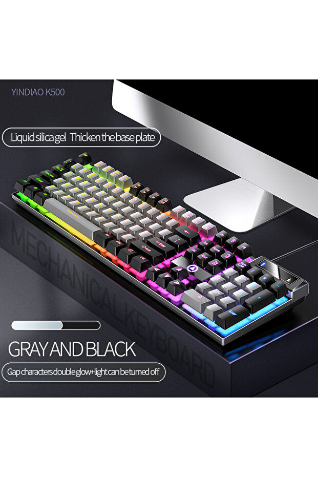 Gray and black Pairs YINDIAO Keyboard Gaming Wired Laptop Desktops PC Computer Office Accessories Lo