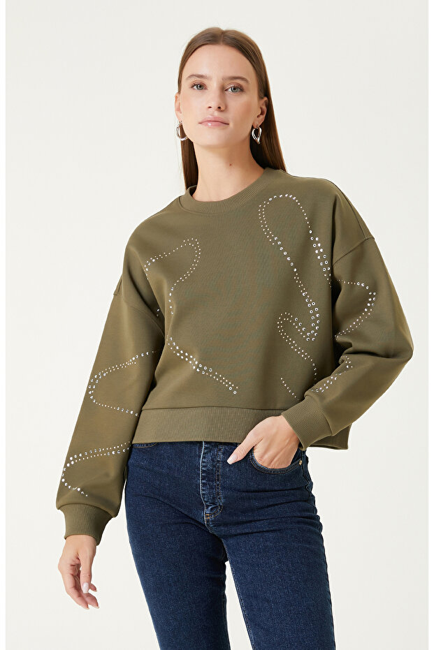 Haki Taş Baskılı SweaTshirt