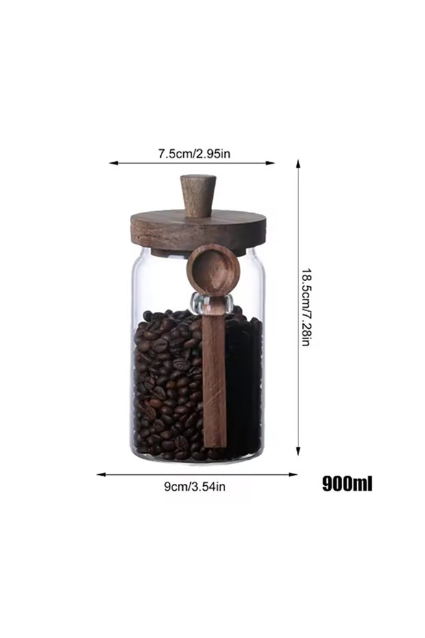 900ml Glass Food Storage Containers with Wooden Lids and Scoop Glass Sealed Jar Airtight Food Storag