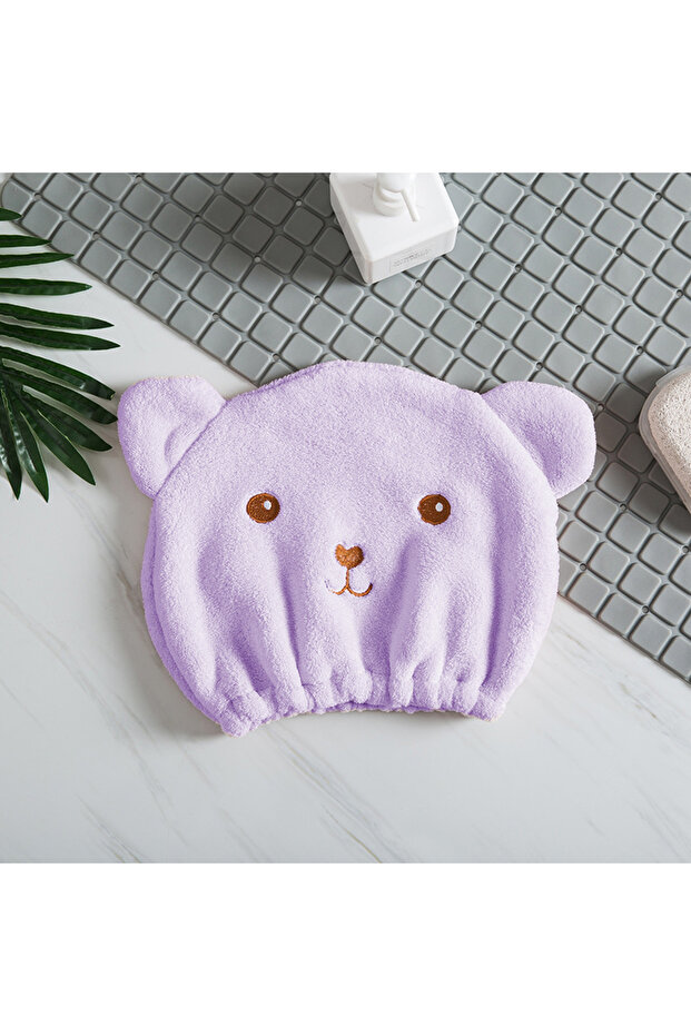 Prple 1pc Hair Drying Cap, Soft Absorbent Wrapped Cartoon Bear Design, Reusable Bathroom Essential f