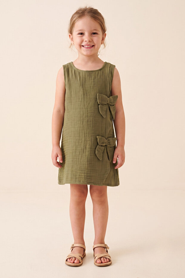 Girl's Summer Dress with Bow, Muslin Fabric