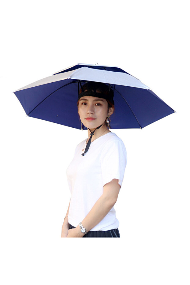77CM Silver Gray Portable Rain Umbrella Hat Foldable Outdoor Fishing Sunshade Waterproof Camping Hea