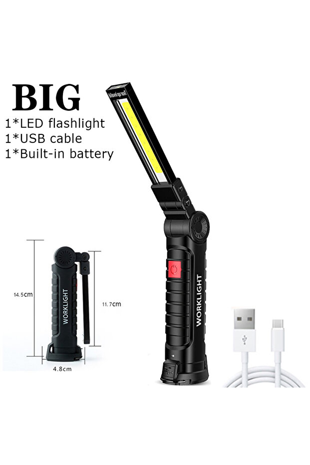 1 قطعة مصباح يدوي كبير COB LED قابل للطي محمول مغناطيسي ضوء العمل فانوس USB قابل لإعادة الشحن في حالات الطوارئ