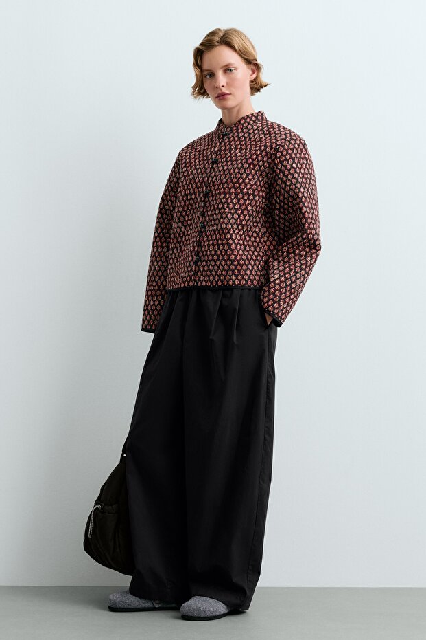 100% cotton quilted mandarin collar jacket