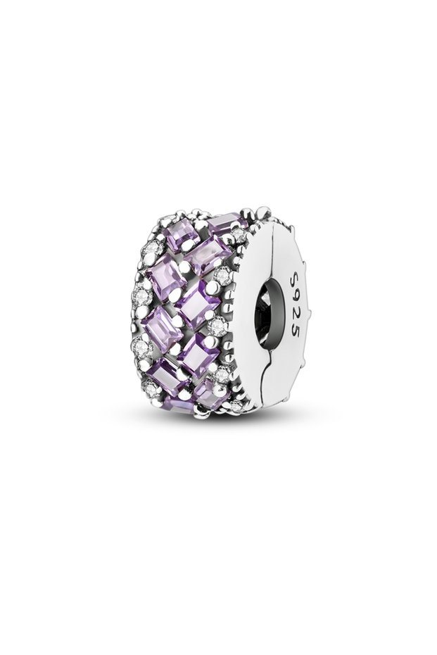 KTC862 Clip Charms 925 Silver Clip Colored Zirconium Fixing Beads Stopper Fit Original Bangle Women