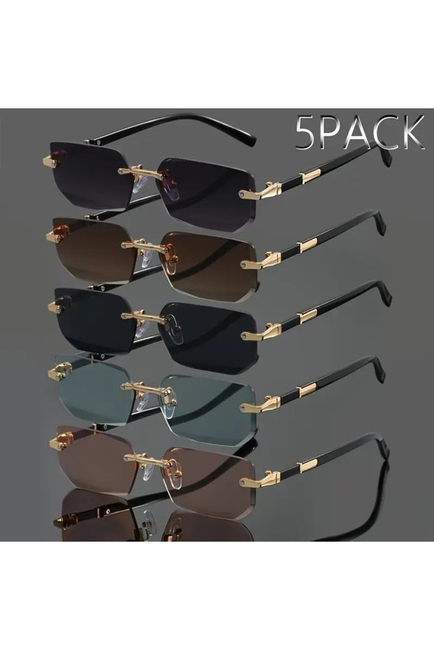 5PCS C4 5pcs Metal Fashion Glasses | Frameless Square Retro Classic Trendy Stylish | Suitable For Su