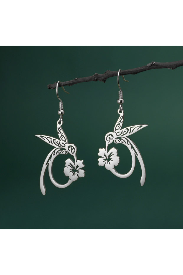Steel color Lemegeton Hollow Hummingbird Stainless Steel Earrings Animal Exquisite Pendant Women's W