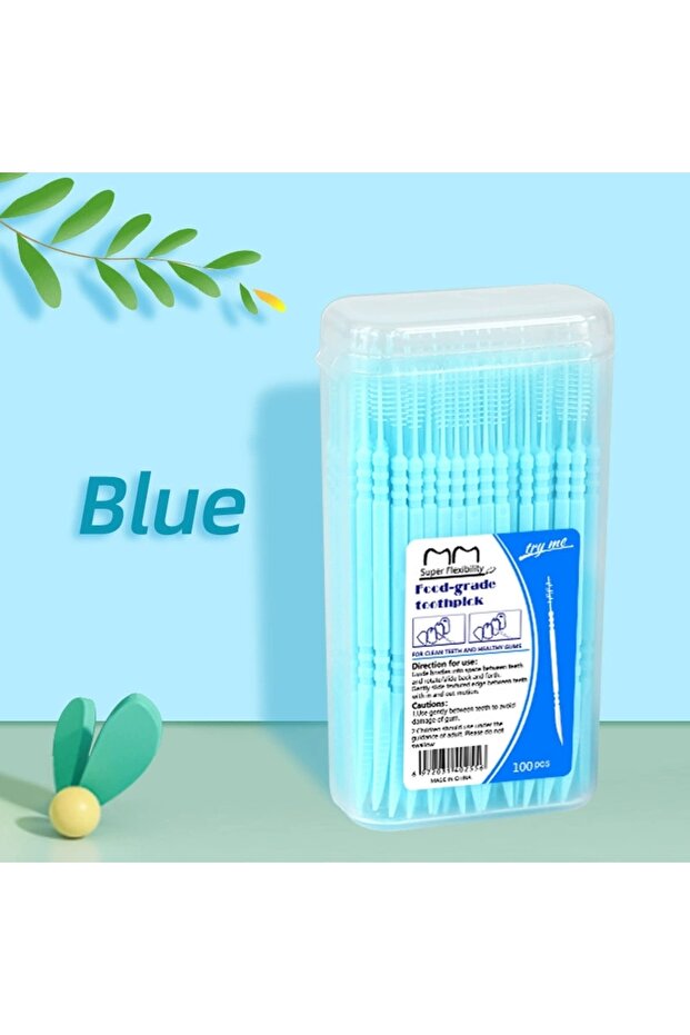 blue 1 box Portable Ultra-fine Toothpicks, Disposable Family Box, Double-head High-end Personalized