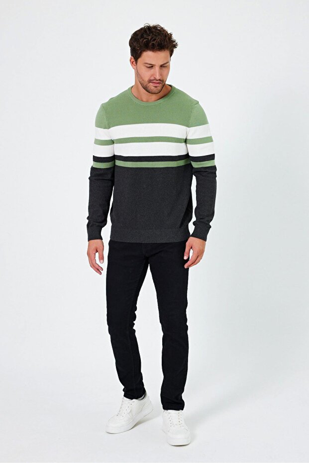 Circular Necklace Striped Regular Fit Sweater (E24-Eze-21)