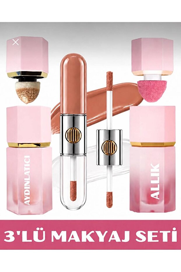 3'lü Makyaj Seti (HIGHLIGHTER - RUJ - ALLIK)
