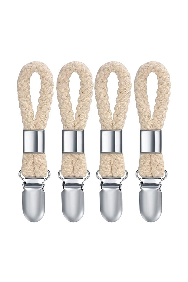 Beige 4pcs 4pcs Towel Hanging Clips Clamps Braided Multipurpose Cotton Loop Metal Hook Kitchen Bath