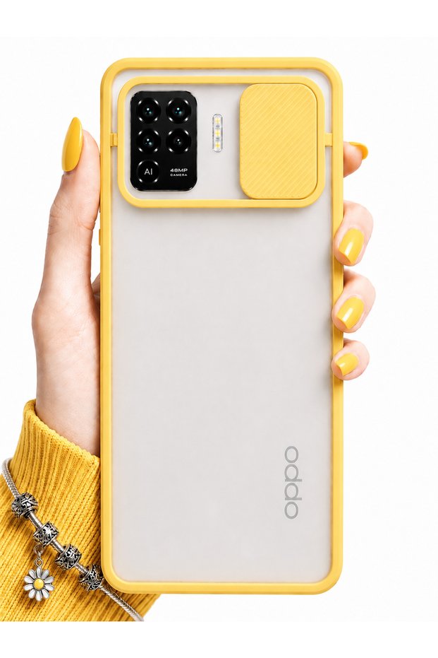 Oppo Reno 5 Lite Compatible Case with Sliding Camera Protection Matte Lens Phone Case - Yellow
