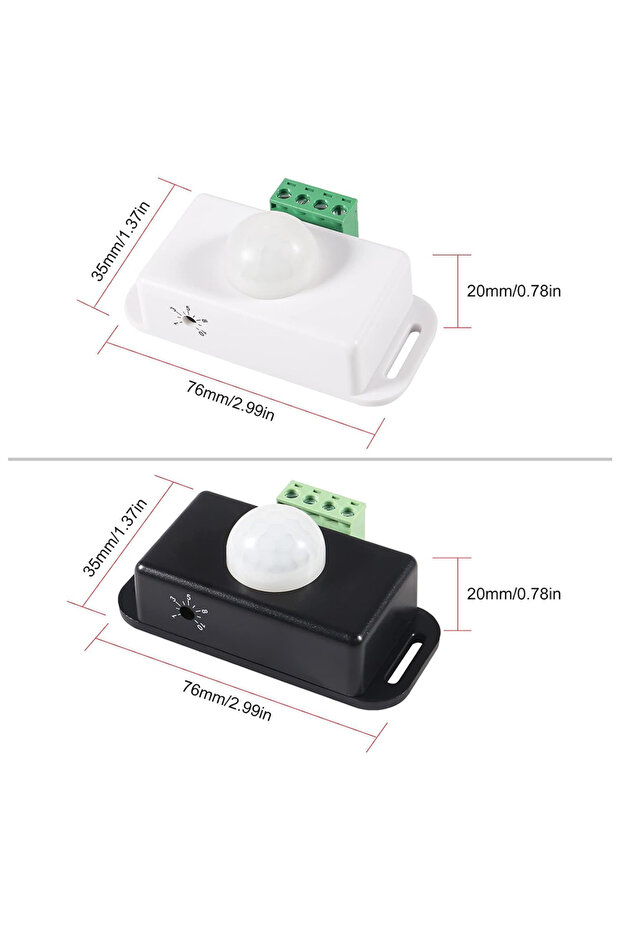 مفتاح مستشعر الحركة PIR أسود DC 12V-24V 8A مستشعر حركة قابل للتعديل تلقائيًا مستشعر حركة بالأشعة تحت الحمراء - 6
